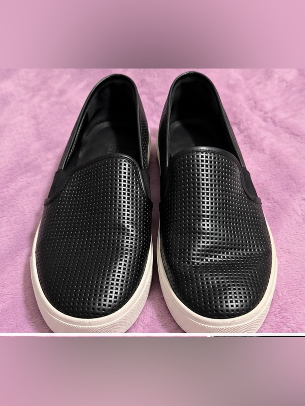 Vince Women’s 6.5 Black Perforated Leather Slip-On Platform Sneakers